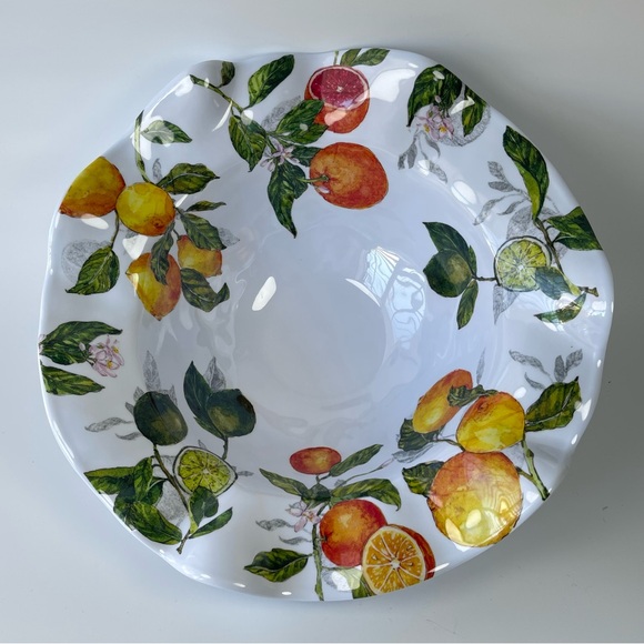 Nicole Miller Melamine White/Multicolor Fruit Ruffled Serving Salad Bowl - Picture 1 of 8